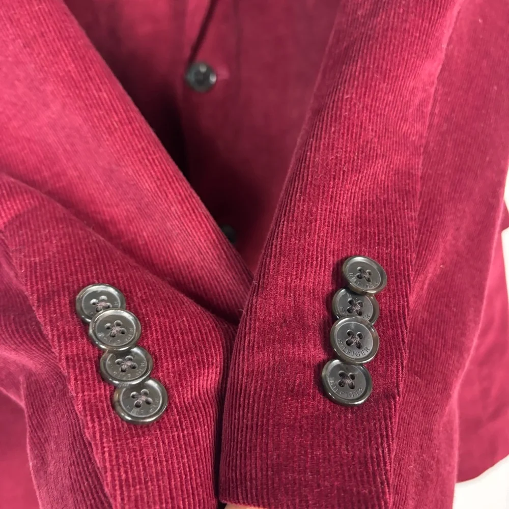 Tommy Hilfiger Sport Coat Mens Sz L42 Modern Fit Burgundy Corduroy Blazer Jacket